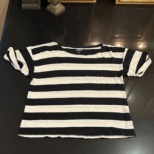 J. Crew Womens Black and White Linen Striped Tee (Size: Large)